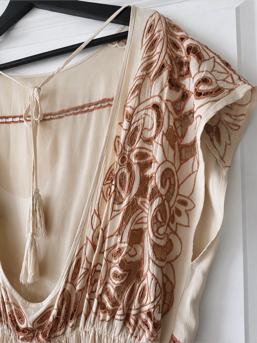Free People Ayu Nude Floral Cutout Tunic Dress Medium Boho Festival Oversized - Picture 4 of 12